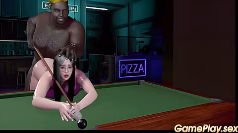 Slutty Pussy Plays With Hard Cock On The Pool Table